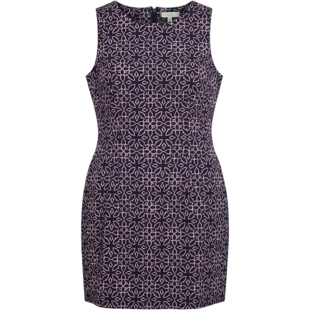 Talbots Petite 12P Navy Pink Geometric Medallion Sleeveless Sheath Dress Pockets